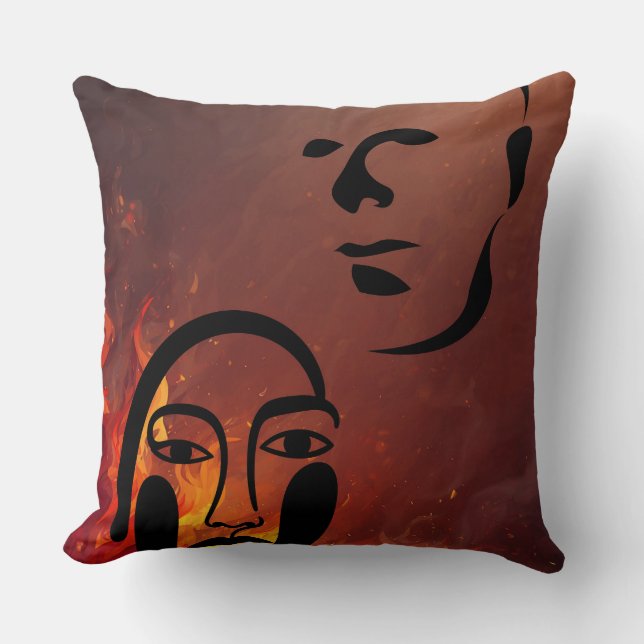 Abstract Face Silhouettes in Hell Fire Cushion (Front)