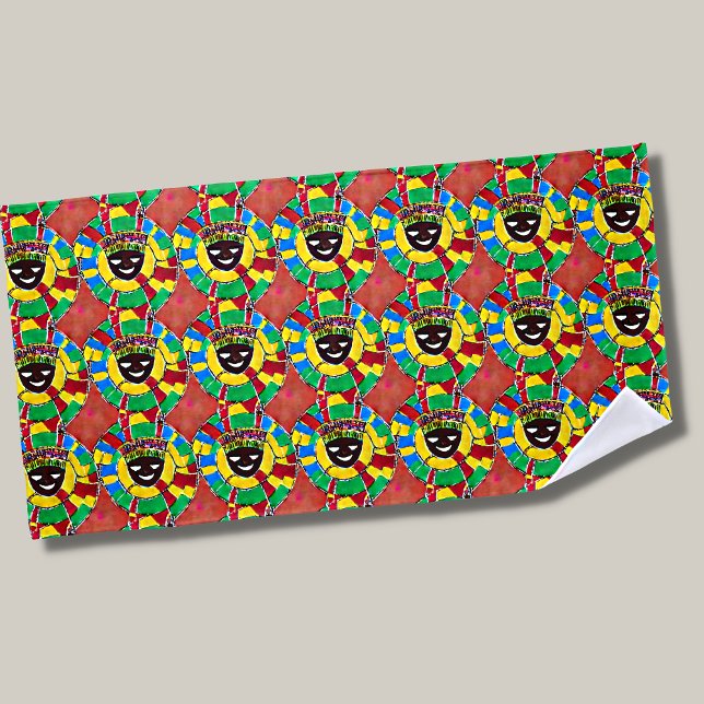 Abstract Face with Headdress in Circle Pattern Beach Towel (Creator Uploaded)