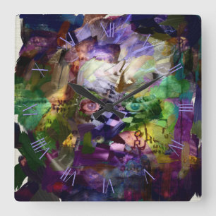 Abstract face with symbols square wall clock