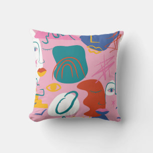 Abstract Faces and Shapes Collage Cushion