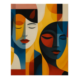 Abstract Faces Art Print, Dual Portrait, Abstract Poster