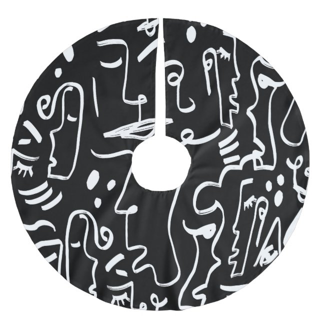 Abstract Faces Masks: Geometric Pattern Brushed Polyester Tree Skirt (Front)