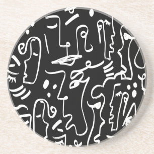 Abstract Faces Masks: Geometric Pattern Coaster