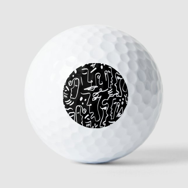 Abstract Faces Masks: Geometric Pattern Golf Balls (Front)