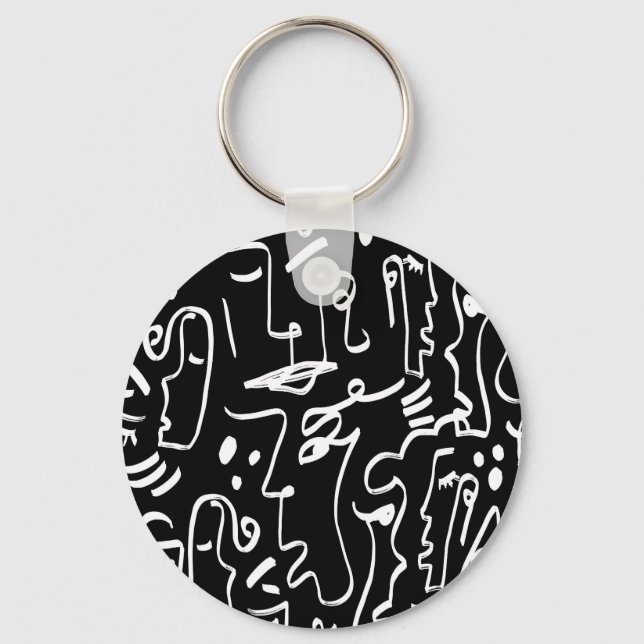 Abstract Faces Masks: Geometric Pattern Key Ring (Front)