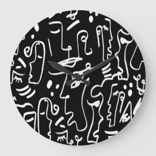 Abstract Faces Masks: Geometric Pattern Large Clock