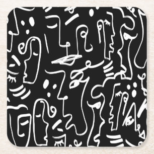 Abstract Faces Masks: Geometric Pattern Square Paper Coaster