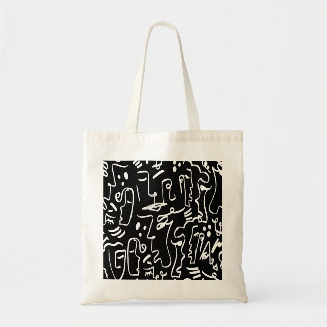 Abstract Faces Masks: Geometric Pattern Tote Bag (Front)