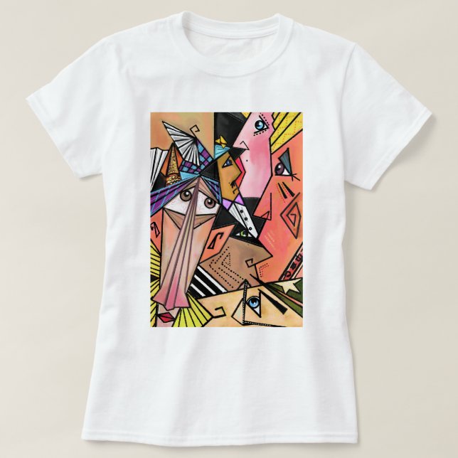 Abstract Faces - Moods - Cubism Portrait Painting  T-Shirt (Design Front)