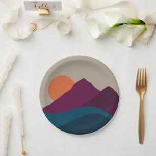 Abstract Fall Autumn Mountain Landscape Sunset  Paper Plate