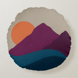 Abstract Fall Autumn Mountain Landscape Sunset Round Cushion