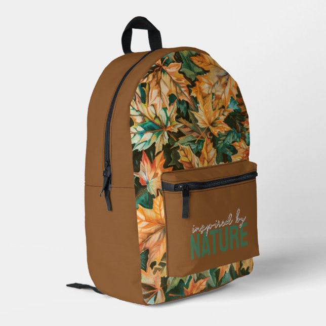 Abstract Fall Leaves Brown and Gold  Printed Backpack (Back Corner Left)