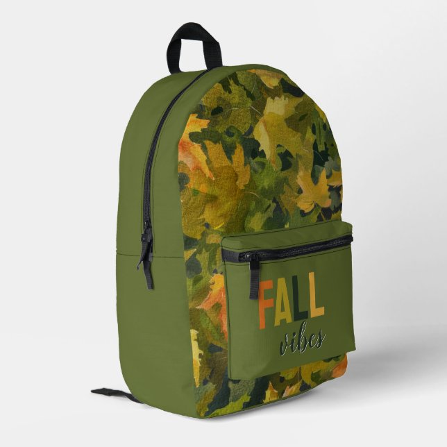 Abstract Fall Leaves Green Gold  Printed Backpack (Back Corner Left)