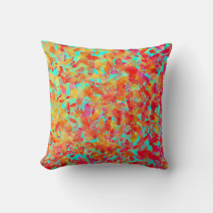 Abstract fall leaves on blue green background cushion