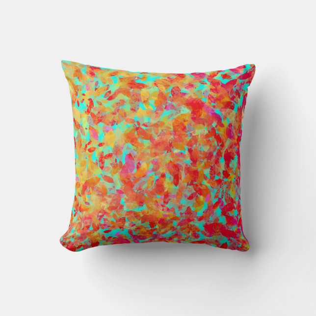 Abstract fall leaves on blue green background cushion (Front)