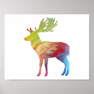 Abstract Fallow deer silhouette Poster
