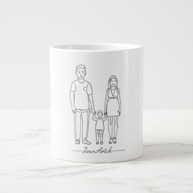 Abstract Family Line Art Personalised Custom Famil Large Coffee Mug (Front)