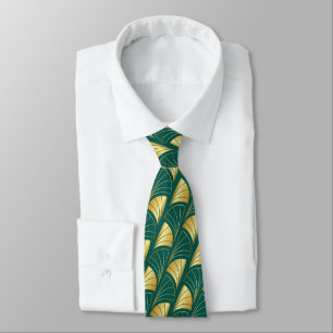Abstract Fan Gradient Gold Vector Pattern Teal Tie