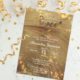Abstract Fancy Chic Trendy Gold Glitter Sweet 16 Invitation