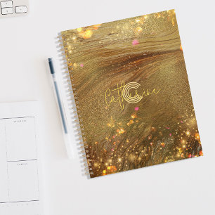 Abstract Fancy Trendy Gold Glitter Name & Initial  Planner