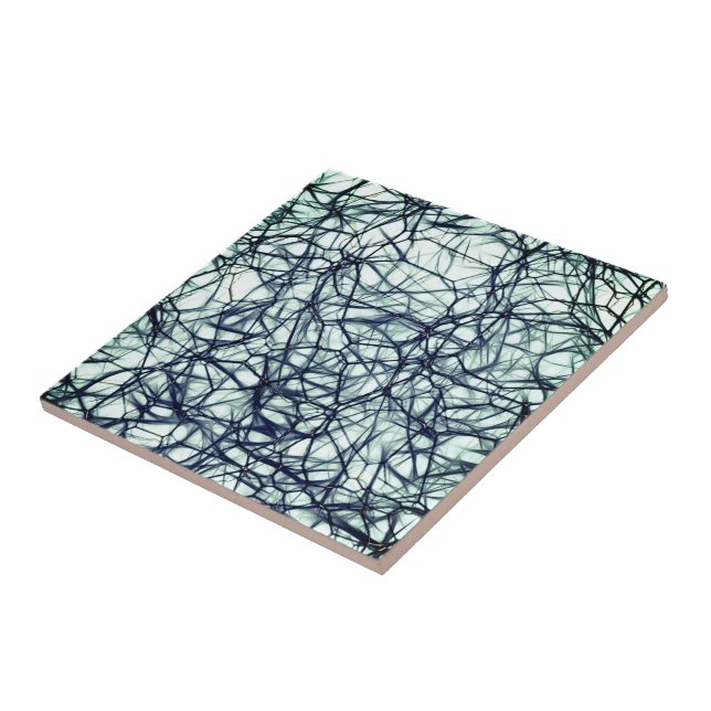 Abstract Fantasy - Art Neurons - Black White Ceramic Tile (Side)