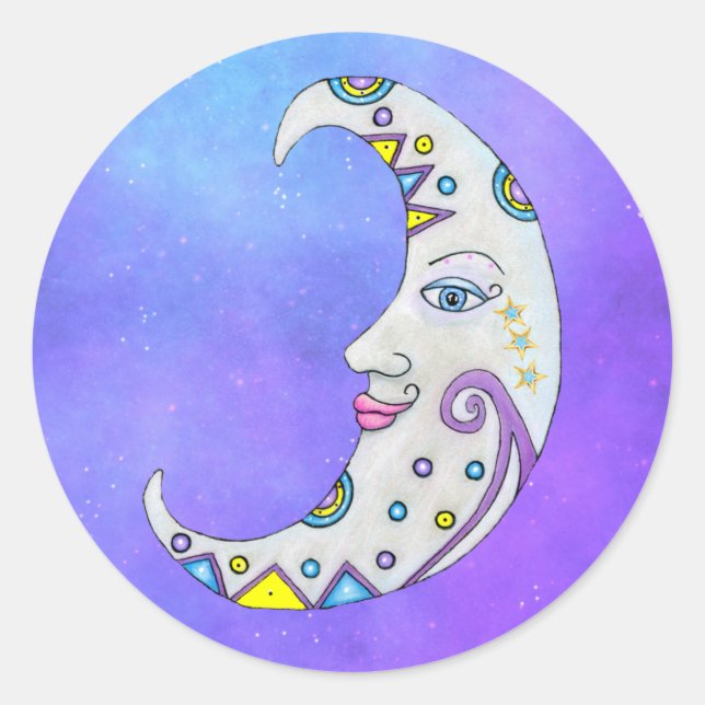 Abstract Fantasy Crescent Moon Colourful shapes Classic Round Sticker (Front)