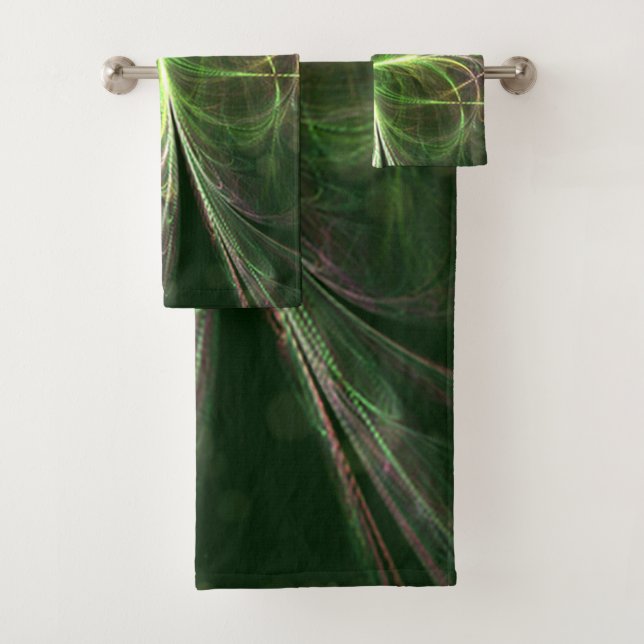 Abstract Fantasy Four Leaves Green Clover Bath Towel Set (Insitu)