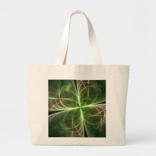 Abstract Fantasy Four Leaves Green Clover Large Tote Bag