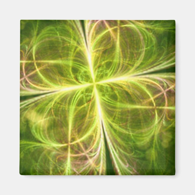 Abstract Fantasy Four Leaves Green Yellow Clover Magnet (Front)