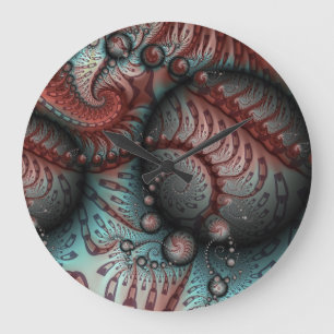 Abstract Fantasy Fractal Art Balls Brown Blue Large Clock