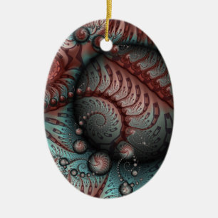Abstract Fantasy Fractal Balls Brown Blue Oval Ceramic Ornament