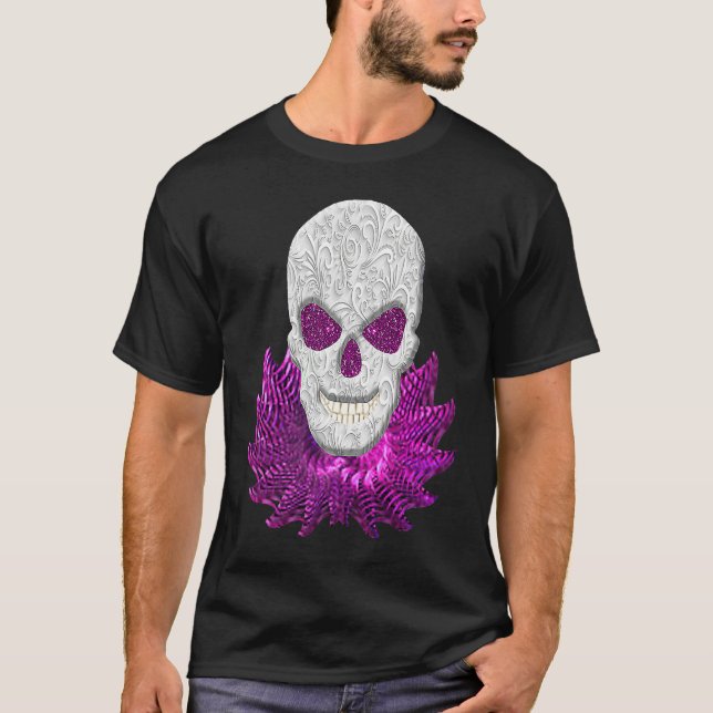 Abstract Fantasy Lacy Skull Goth Pink Eyes T-Shirt (Front)