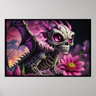 Abstract Fantasy Modern Art Cute Pink Goth Dragon Poster