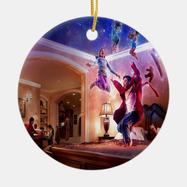 Abstract Fantasy Peter Pan Celebration Ceramic Tree Decoration (Front)