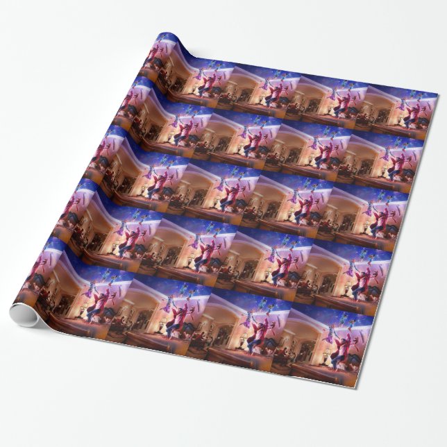 Abstract Fantasy Peter Pan Celebration Wrapping Paper (Unrolled)