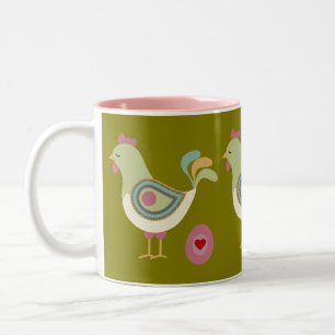 Abstract Farm Art Green Coffee Cup – Chicken & Egg
