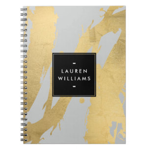 Abstract Faux Gold Brushstrokes on Grey Notebook