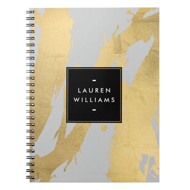 Abstract Faux Gold Brushstrokes on Grey Notebook (Front)