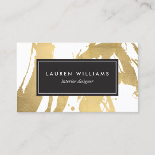 Abstract Faux Gold Brushstrokes on White II Business Card