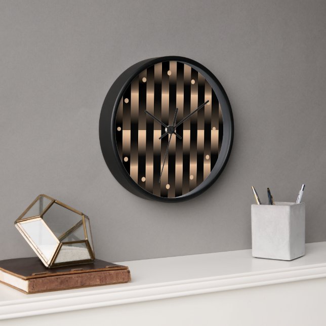 Abstract Faux Red Copper Metallic Stripes Pattern Clock (Office)