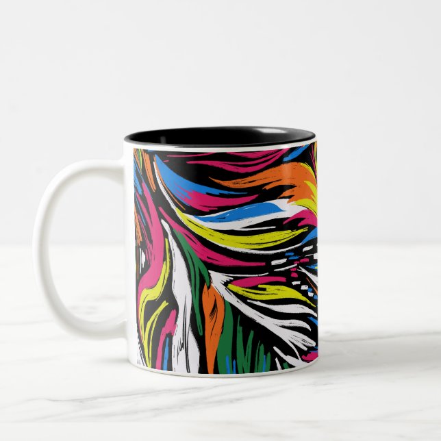 Abstract feather colourful print Two-Tone coffee mug (Left)