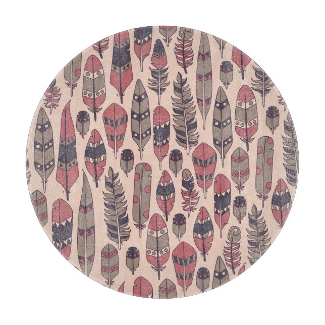Abstract feathers: colourful vintage background. cutting board (Front)