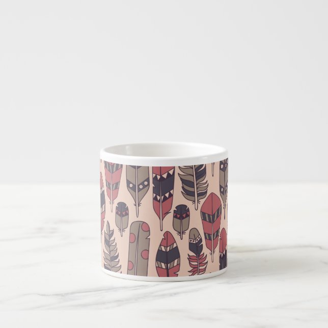 Abstract feathers: colourful vintage background. espresso cup (Front)