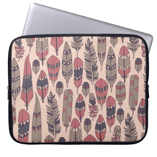 Abstract feathers: colourful vintage background. laptop sleeve (Front)