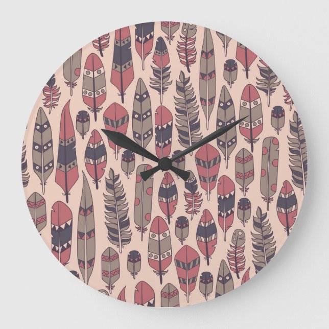 Abstract feathers: colourful vintage background. large clock (Front)