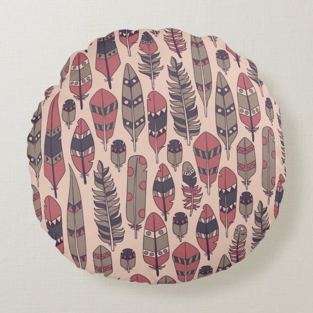 Abstract feathers: colourful vintage background. round cushion (Front)