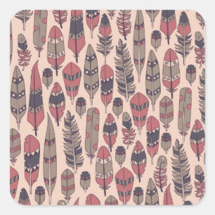 Abstract feathers: colourful vintage background. square sticker
