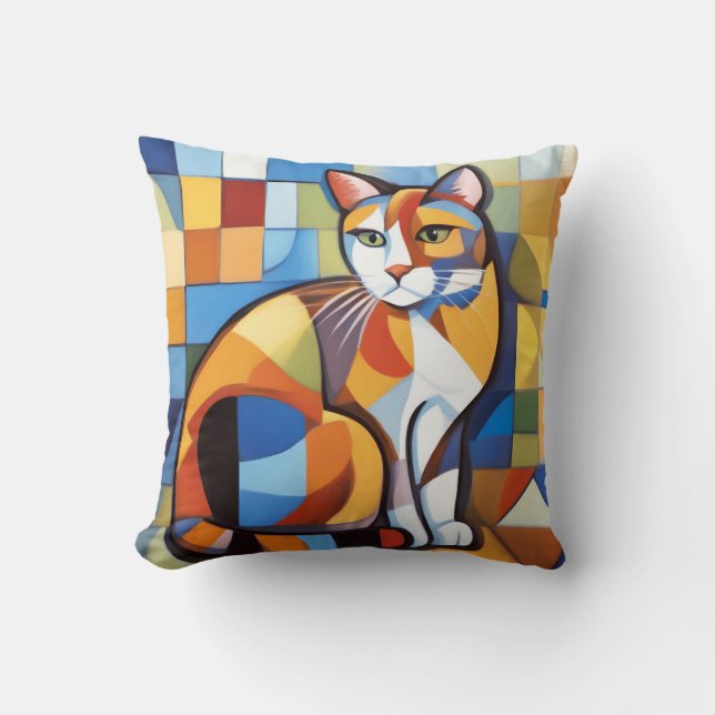 Abstract Feline Beauty Calico Cat Cubist Cushion (Front)