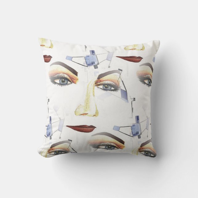 Abstract Female Portrait Geometric Face Art Cushion (Front)
