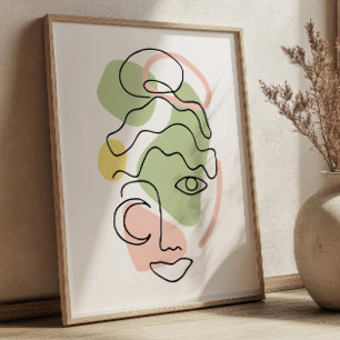 Abstract Female Portrait Line Art BOHO Chic  Poster